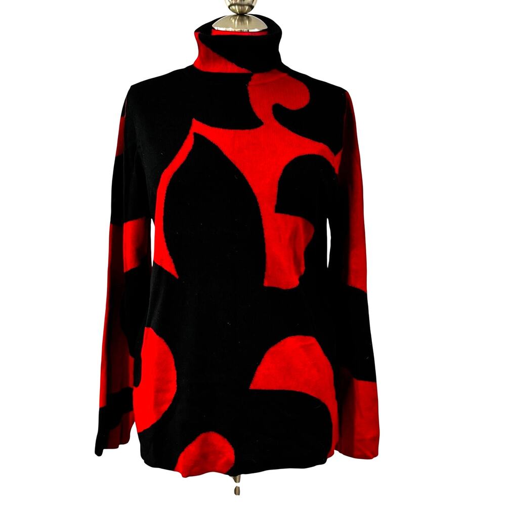 Chico's red & black sweater size L / 2 turtleneck pullover long sleeve mod edgy